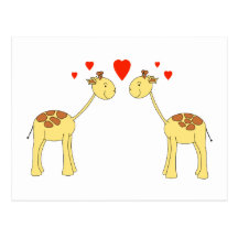 Dos jirafas que hacen frente con los corazones. Hi Postales