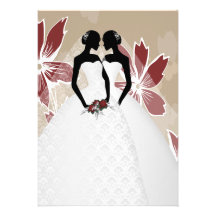 Dos novias en casarse de los vestidos nupciales invitación personalizada