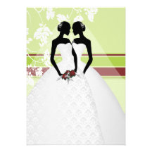 Dos novias en el boda elegante de los vestidos nup comunicado personalizado