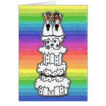 Dos novias en el pastel de bodas tarjeton