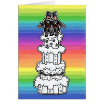 Dos novios en el pastel de bodas del arco iris tarjetón