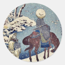 Dos viajeros en la nieve por Katsushika, Hokusai Pegatinas Redondas