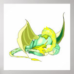 Dragón amarillo de la fantasía posters