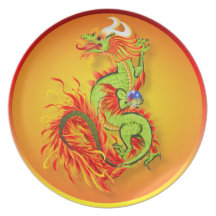 Dragón-Año llameante de la placa del dragón Plato De Cena