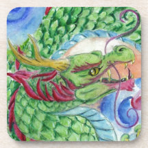 Dragón asiático verde posavasos de bebidas