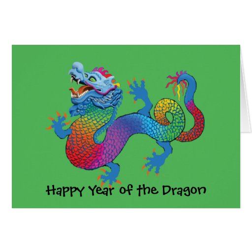 Dragón colorido en tarjeta china verde del Año Nue