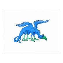 Dragón con alas azul del pájaro postales