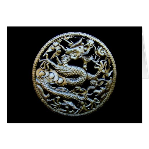 Dragón de bronce chino/saludos orientales y regalo tarjetón