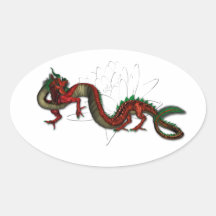 Dragón de Lotus Colcomanias De Oval Personalizadas
