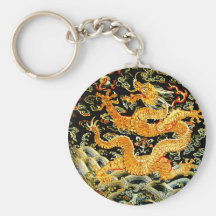 Dragón de oro bordado antigüedad china del zodiaco llavero