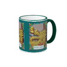 Dragón de oro del templo chino tazas de café