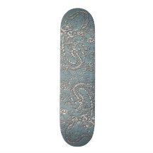 Dragón de plata en textura de cuero azul de la agu patín personalizado