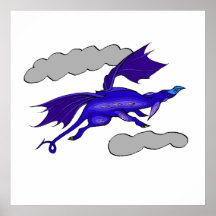 Dragón de vuelo azul lindo posters
