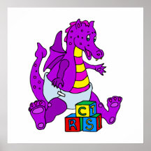 Dragón del bebé con los bloques posters