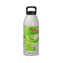 Dragón del dibujo animado que mira a escondidas al botellas de agua reutilizables