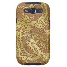 Dragón del oro en textura del cuero del moreno galaxy SIII cárcasas
