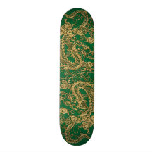 Dragón del oro en textura del cuero del verde del  patines 