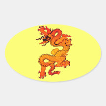 Dragón del oro y del naranja por Año Nuevo chino Calcomanías Óvales