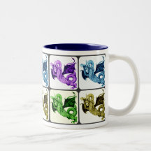 DRAGÓN EN LA IMPRESIÓN MEDIEVAL DEL COLLAGE DE LA  TAZAS DE CAFÉ