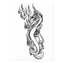 Dragón en la llama tribal por RyuNeko-Artz.com Postales