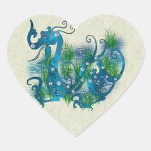 Dragón Jeweled azul Pegatina Corazón