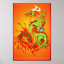 Dragón llameante con el poster del símbolo