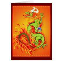 Dragón llameante con la tarjeta del símbolo