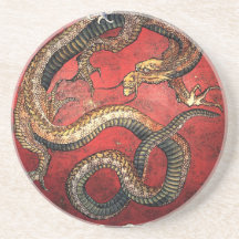 Dragón rojo de Hokusai - práctico de costa de la p Posavasos Manualidades
