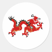 Dragón rojo del estilo chino etiqueta redonda