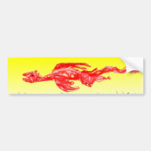 Dragón rojo del garabato en fondo amarillo pegatina de parachoque
