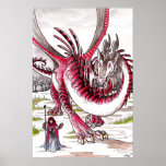 Dragón rojo en nieve de deshielo posters