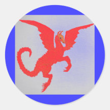 Dragón rojo etiqueta redonda