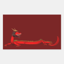Dragón rojo rectangular pegatina