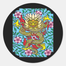 Dragón Sakura Pegatina Redonda
