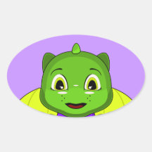 Dragón verde y amarillo de Chibi Calcomania Ovalada