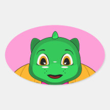 Dragón verde y anaranjado de Chibi Pegatina Oval Personalizadas