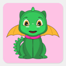 Dragón verde y anaranjado de Chibi Pegatinas Cuadradas Personalizadas
