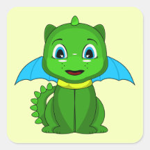 Dragón verde y azul de Chibi Calcomanía Cuadradas Personalizada