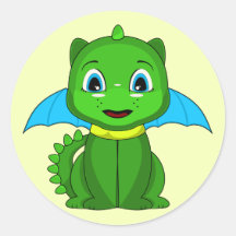 Dragón verde y azul de Chibi Pegatina Redonda