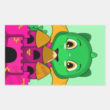 Dragón y castillo verdes y anaranjados de Chibi Pegatinas