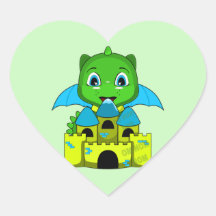 Dragón y castillo verdes y azules de Chibi Pegatinas