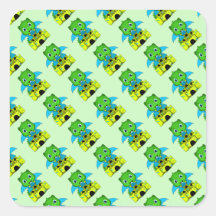 Dragón y castillo verdes y azules de Chibi Pegatinas Cuadradases Personalizadas