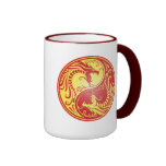 Dragones, amarillo y rojo de Yin Yang Taza De Café