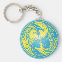 Dragones, azul y amarillo de Yin Yang Llavero