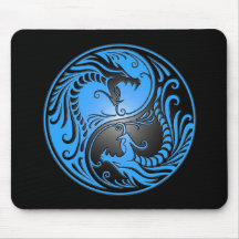 Dragones, azul y negro de Yin Yang Alfombrilla De Raton