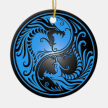 Dragones, azul y negro de Yin Yang Ornamento De Reyes Magos