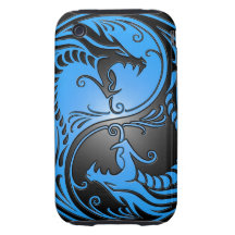 Dragones, azul y negro de Yin Yang Tough iPhone 3 Protectores