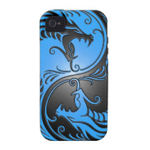 Dragones, azul y negro de Yin Yang iPhone 4 Carcasas