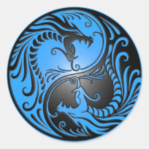 Dragones, azul y negro de Yin Yang Pegatinas