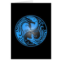 Dragones, azul y negro de Yin Yang Tarjeton